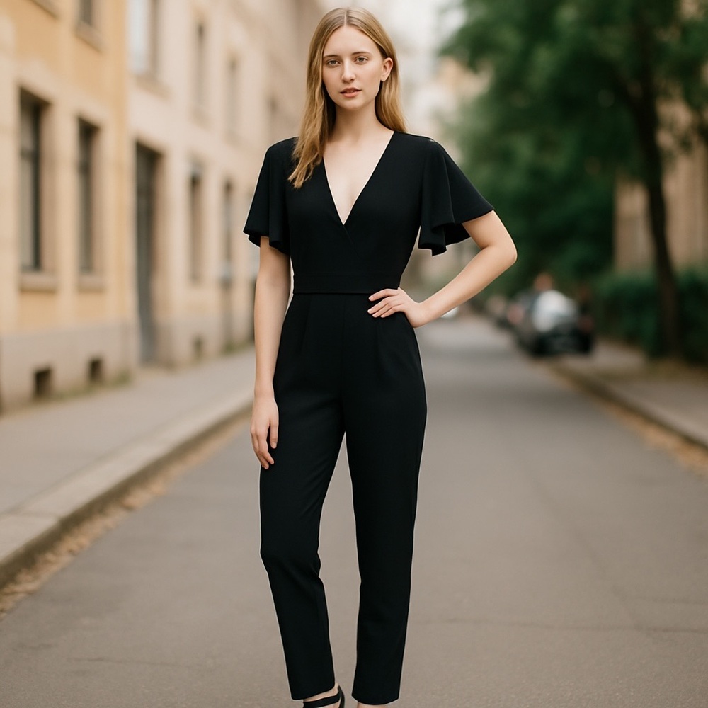 Halston Heritage Cape Flowy Formal Luxury Jumpsuit Size O Msrp $525